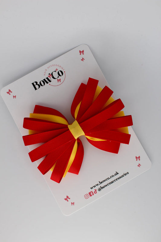 School Bow Red and Yellow Gold - Spiral Bow - Clip