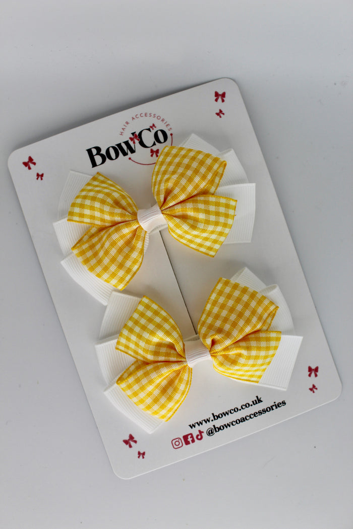 School Bow Yellow Gingham Pinwheel Set - Clip