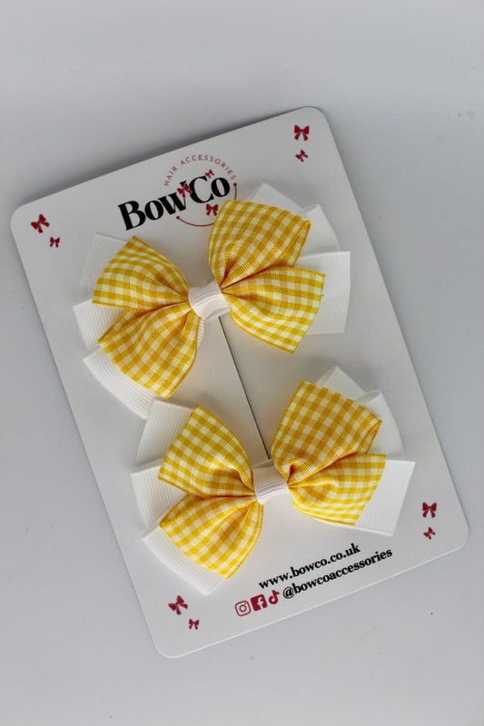 School Bow Yellow Gingham Pinwheel Set - Clip