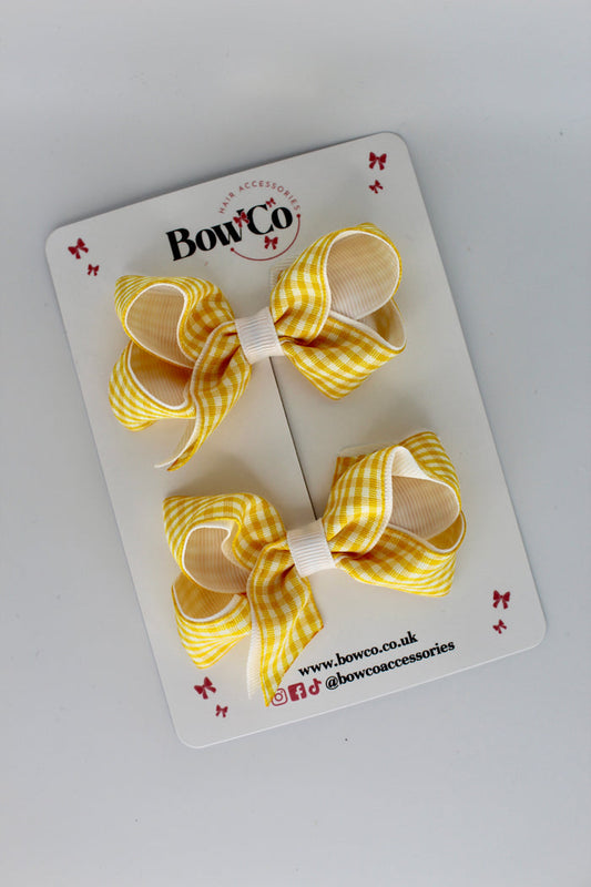 School Yellow Gingham Loop Bow Set - Clip