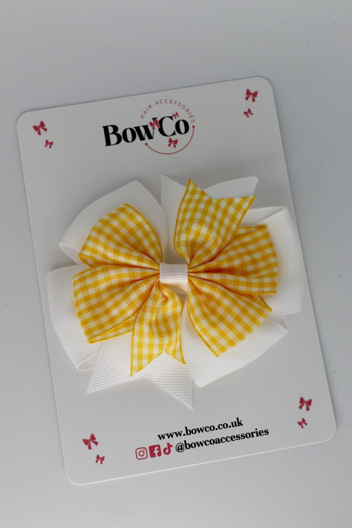 School Yellow Gingham Pinwheel Bow Clip