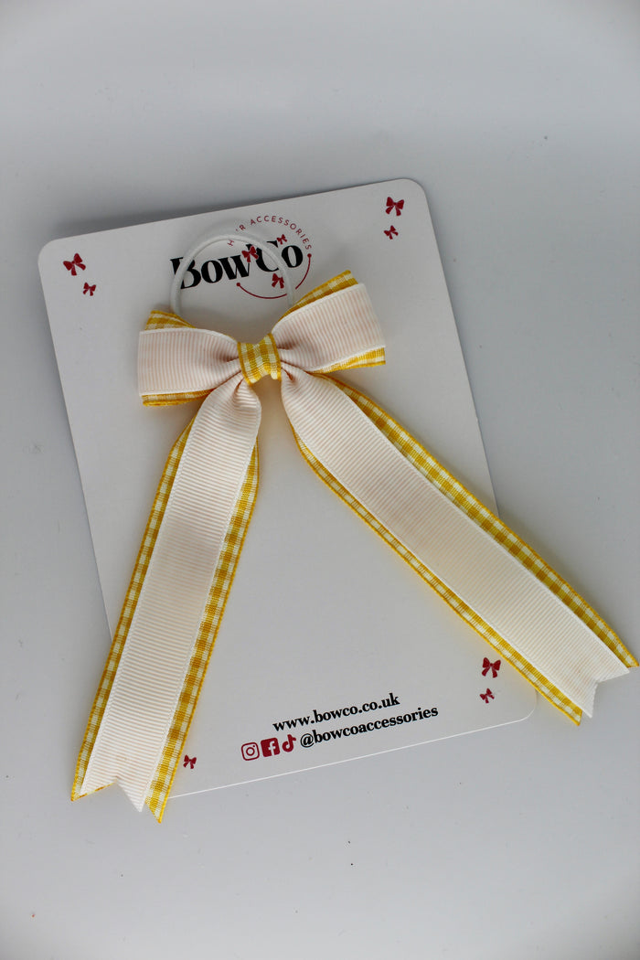 School Yellow Gingham Tuxedo Tail Bow - Clip