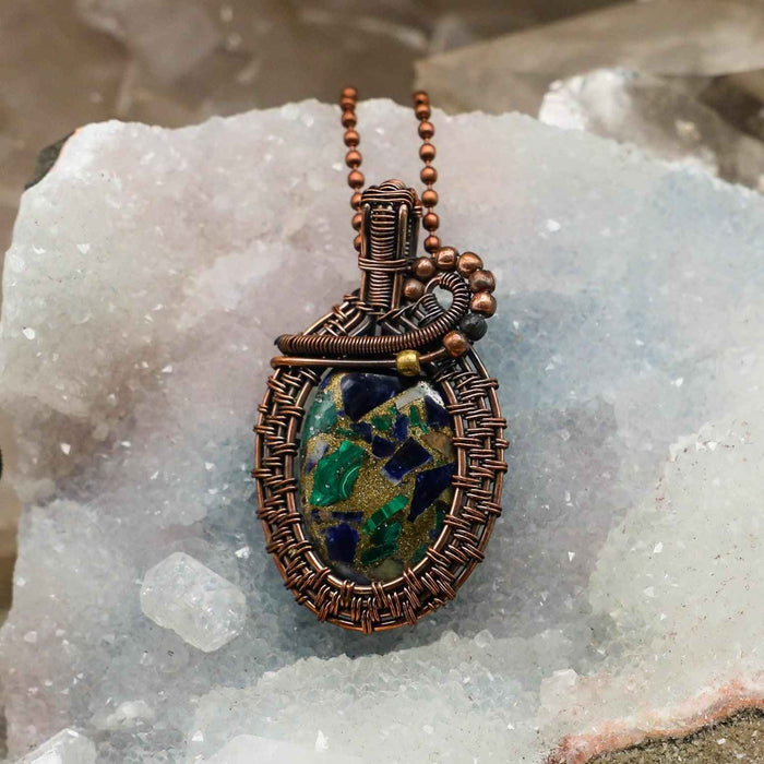 Sea Sediment Jasper Crystal Wire Wrapped Pendant Copper