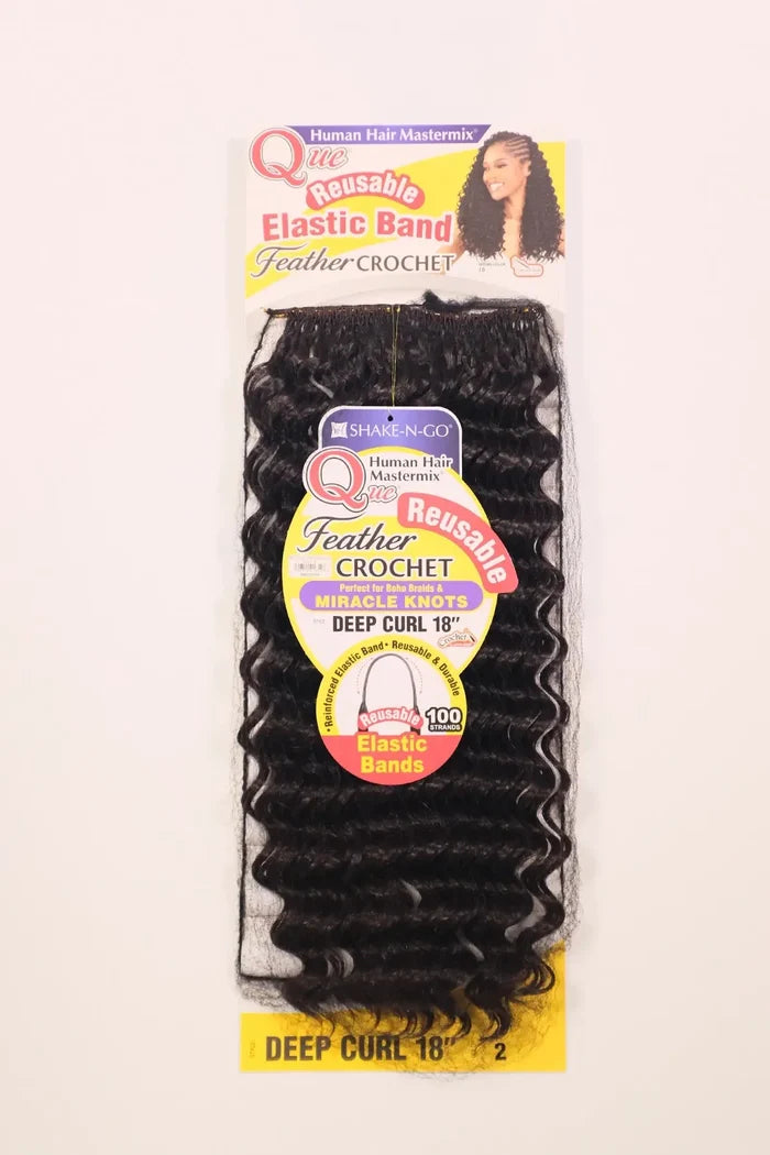 SHAKE N GO QUE HUMAN HAIR BLEND FEATHER CROCHET - DEEP CURL 18