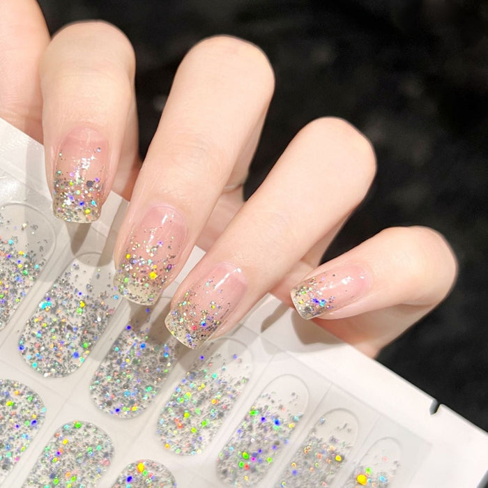 Sheer French Gel Nail Strips on Hand - Transparent French Tip Semicured UV Nail Stickers
