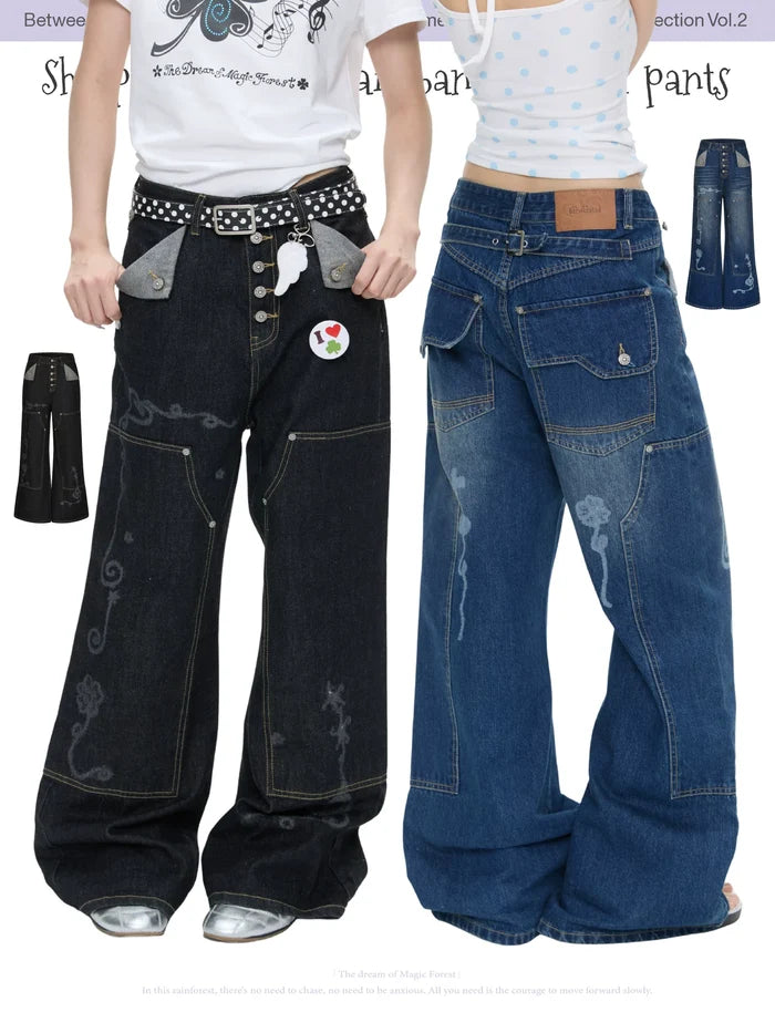 Shinpink printed waistband jeans