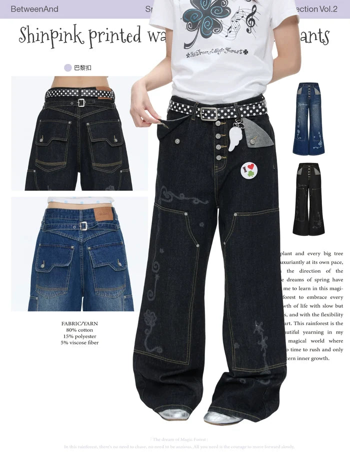 Shinpink printed waistband jeans