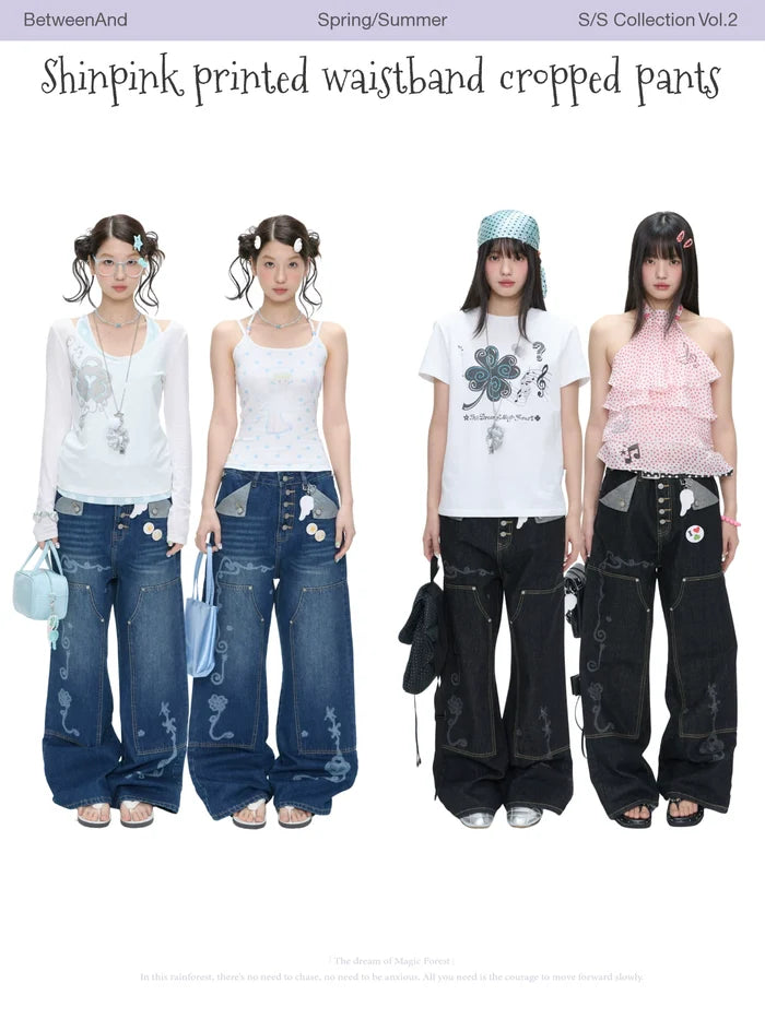 Shinpink printed waistband jeans