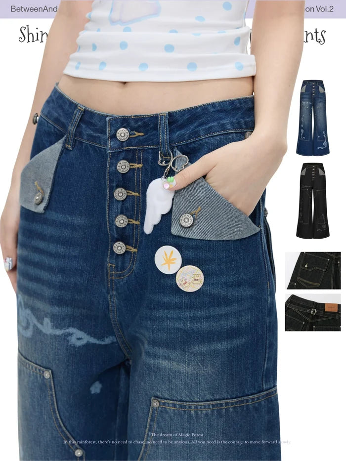 Shinpink printed waistband jeans