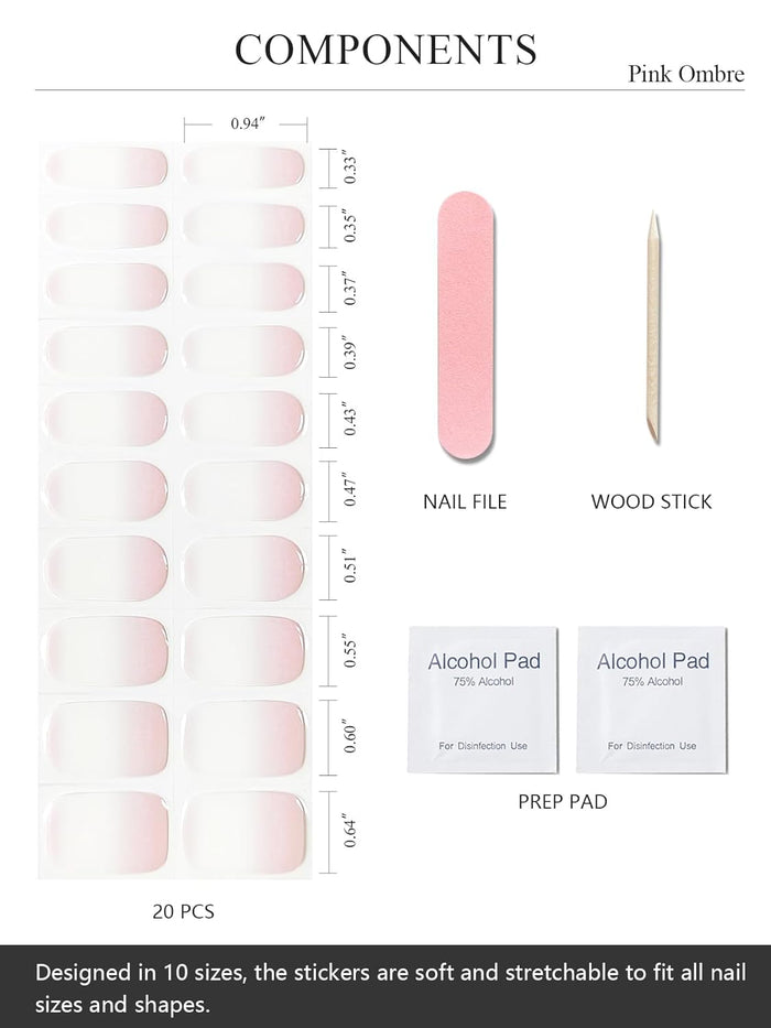 Skinny Dip UV Nail Wraps - Pink Nude Gradient Gel Nail Stickers Full Cover