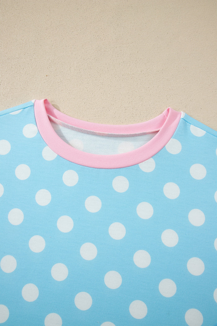 Sky Blue Polka Dot Short Sleeve Top and Pants Set 🇺🇸