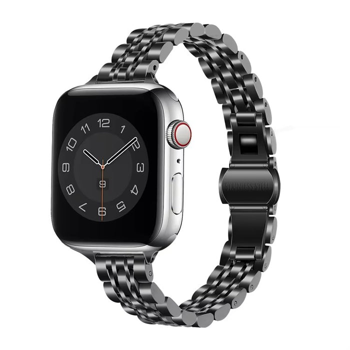 Slim Prestige Stainless Steel Link Band For Apple Watch Multiple Colors Available — Whether you choose the polished silver or the sophisticated gold, your wrist will exude effortless style.