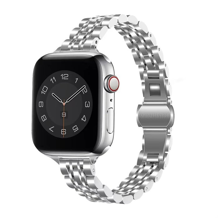 Slim Prestige Stainless Steel Link Band For Apple Watch Multiple Colors Available — Whether you choose the polished silver or the sophisticated gold, your wrist will exude effortless style.