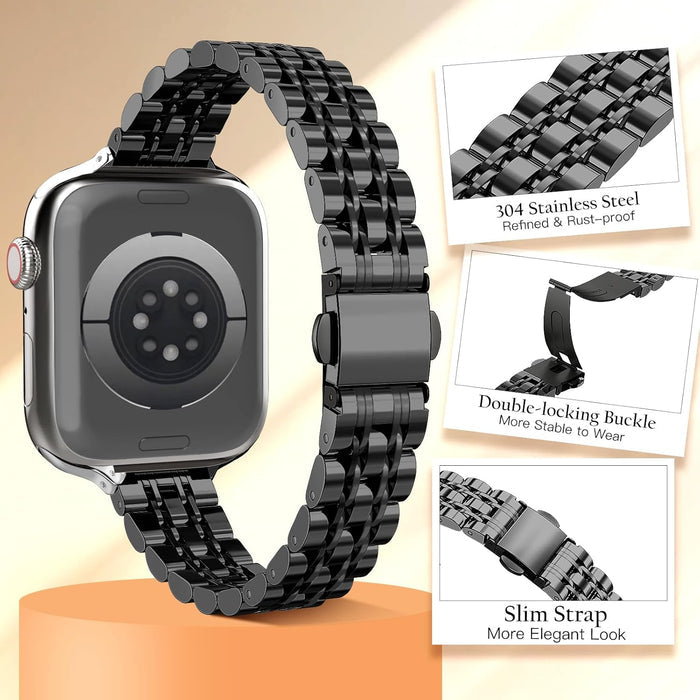 Slim Prestige Stainless Steel Link Band For Apple Watch Multiple Colors Available — Whether you choose the polished silver or the sophisticated gold, your wrist will exude effortless style.