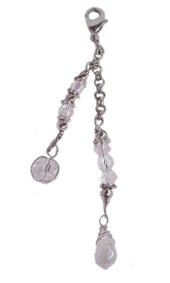 Small silver 2-strand hair charm with clear beads for ponytails and festival hairstyles