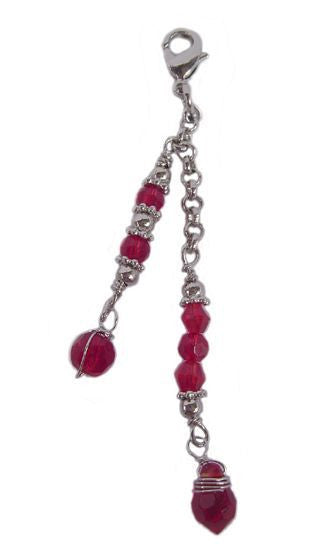 Small silver 2-strand hair charm with red beads for ponytails and festival hairstyles