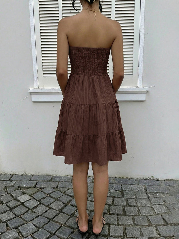 Smocked Strapless Tiered Ruffle Mini Dress