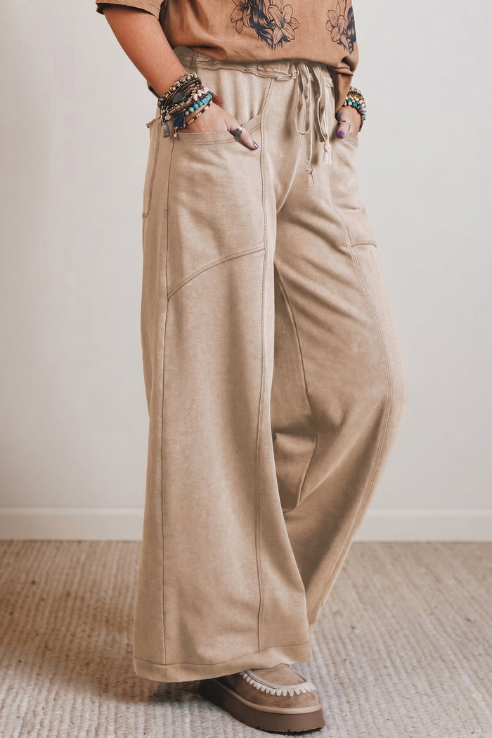Smoke Gray Mineral Wash Drawstring Retro High Waist Wide Leg Western Pants 🇺🇸
