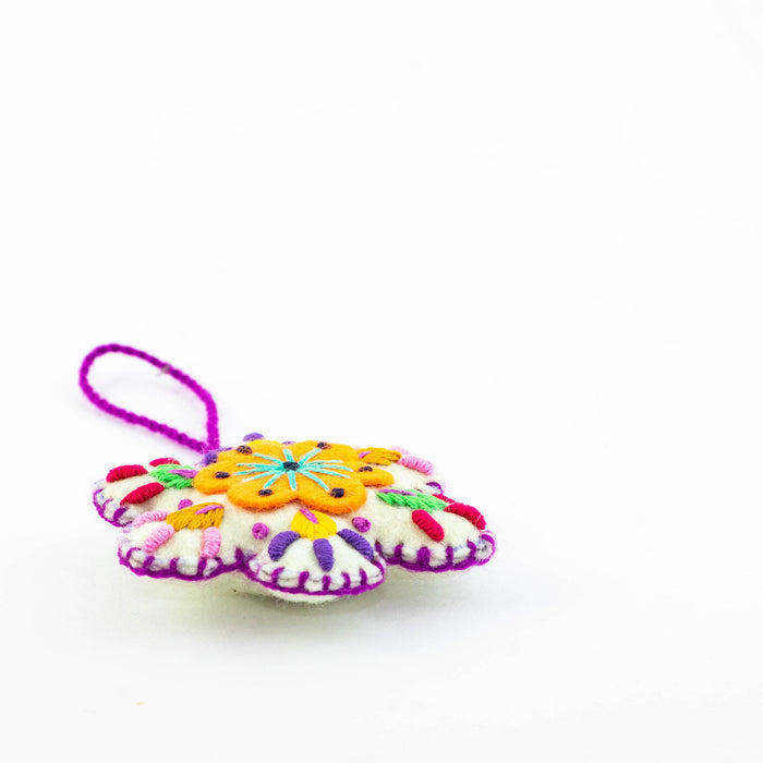 Snowflake Felted Wool Handmade Ornament - Mexico