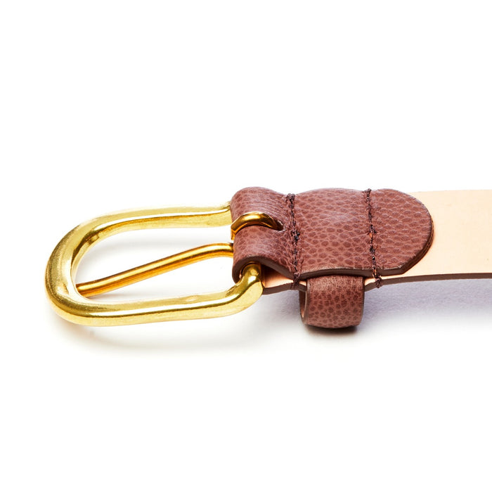 Handcrafted in Italy, the Sovereign Grade Brown Grained Calfskin Dress Belt with a gold buckle from KirbyAllison.com.