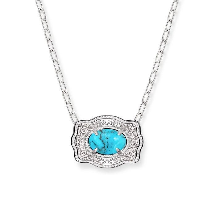 SpurWest Belt Buckle Necklace (Oasis) -Paper Clip Chain - Silver