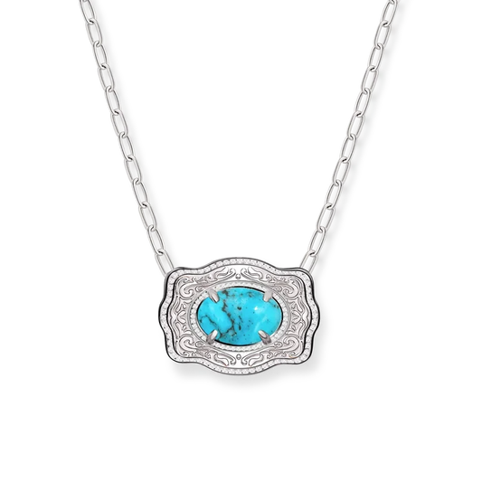 SpurWest Belt Buckle Necklace (Oasis) -Paper Clip Chain - Silver