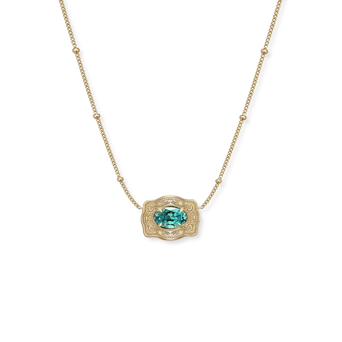 SpurWest Ultra Mini Belt Buckle Birthstone Necklace - Gold -December