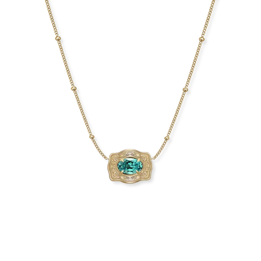SpurWest Ultra Mini Belt Buckle Birthstone Necklace - Gold -December