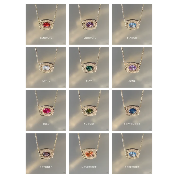 SpurWest Ultra Mini Belt Buckle Birthstone Necklace - Gold -December