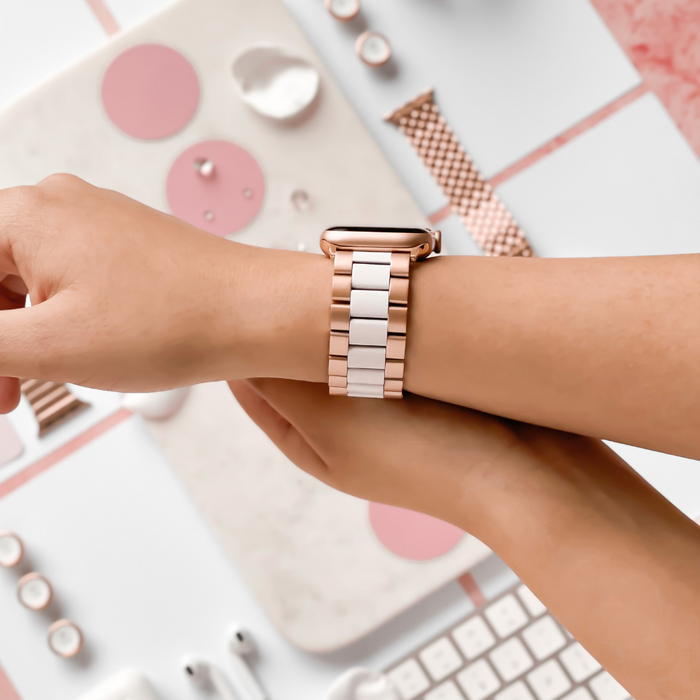 white-and-rose-gold-stainless-steel-apple-watch-strap