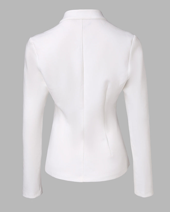 Stand Collar Long Sleeve Blazer Metal Button Front Work Office Jackets Coat 🇺🇸