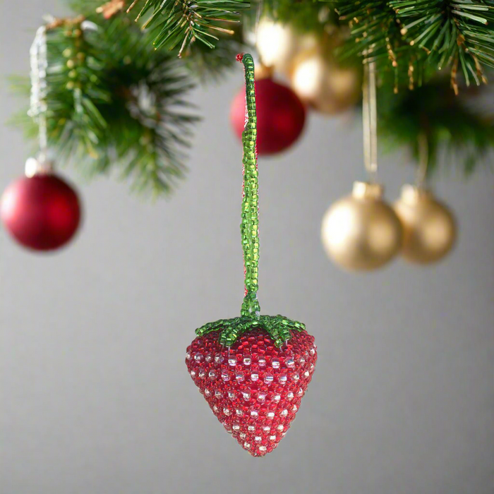 Strawberry Seed Bead Handmade Ornament - Guatemala