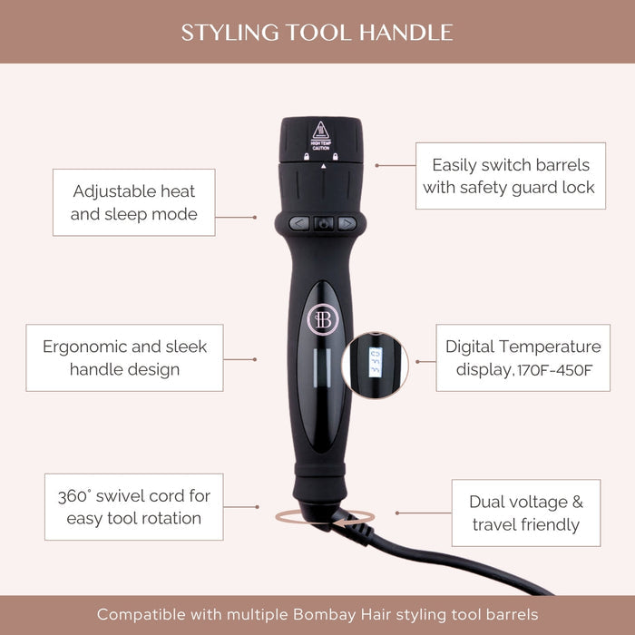 Features of Styling Tool Handle for hair curler, hair waver, and thermal brush (BOMBAY HAIR)