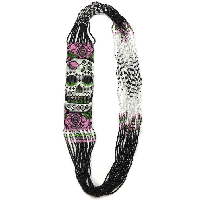 Sugar Skull | Catrina Seed Bead Handcrafted Slip on Necklace - Guatemala