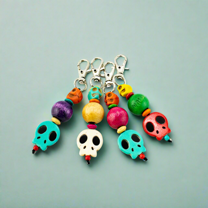 Sugar Skull Multicolor Beaded Zipper Pull | Keychain | Bag Charm - Thailand