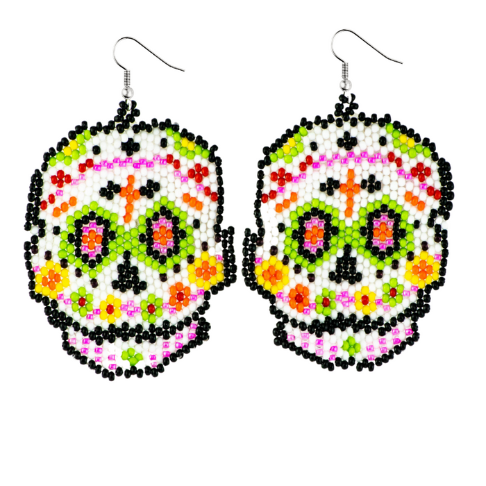 Sugar Skull Seed Bead Earrings - Guatemala