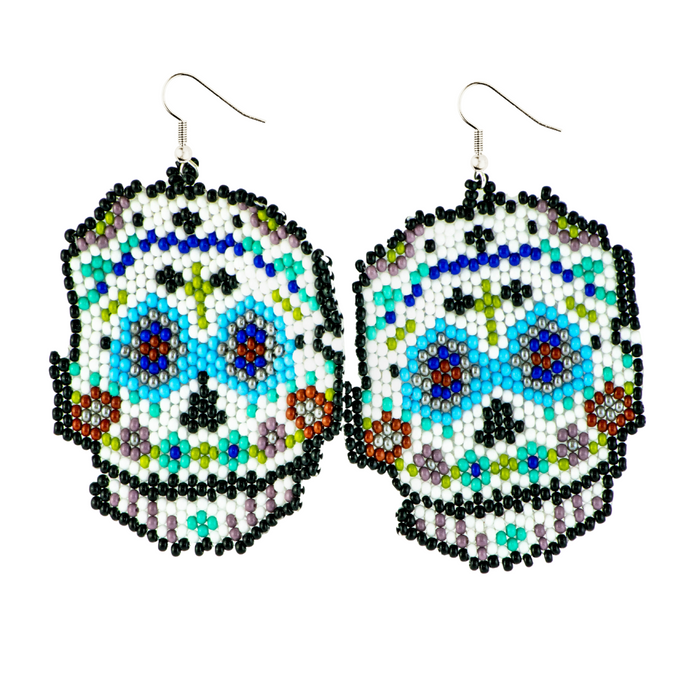 Sugar Skull Seed Bead Earrings - Guatemala