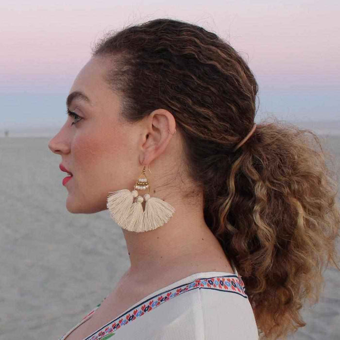 Summer Tassel Brass Bead Earrings - Thailand