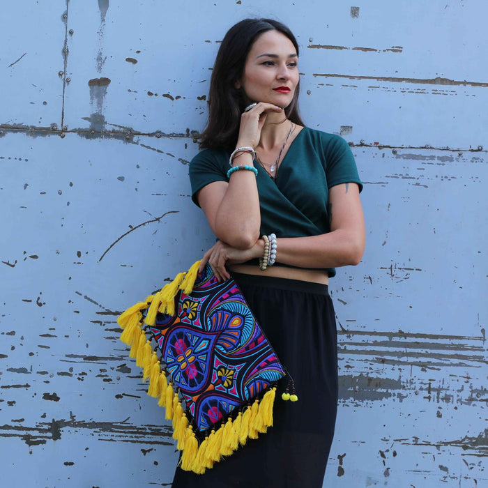 Tahj Embroidered Tassel Computer Cover Clutch - Thailand