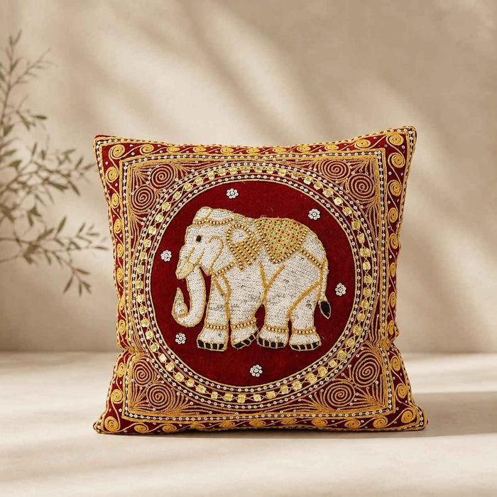 Thai Elephant Embroidered Pillow Cover - Thailand