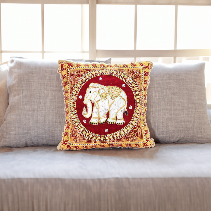 Thai Elephant Embroidered Pillow Cover - Thailand