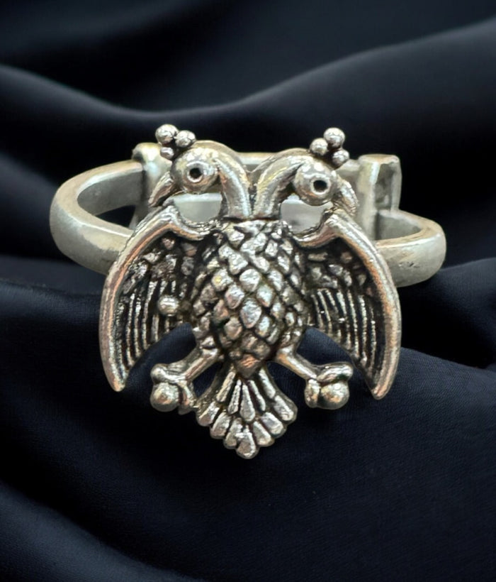 The Dvirupa Silver Gandaberunda Adjustable Finger Ring