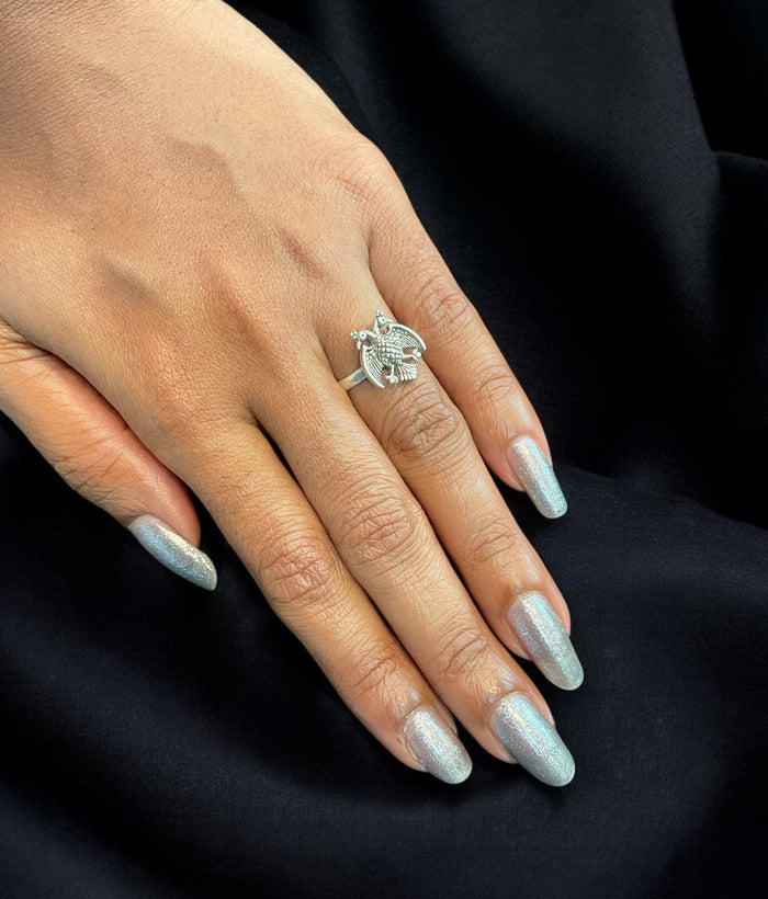 The Dvirupa Silver Gandaberunda Adjustable Finger Ring