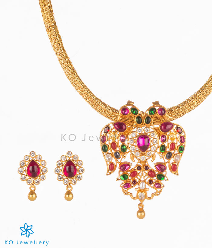 Navratna gemstone gold plated necklace set
