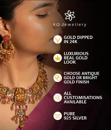 The Sampada Silver Paisley  Necklace Set (Red)