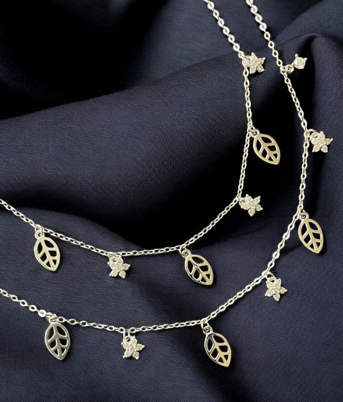 The Sparkling Florets & Leaves Silver Anklets