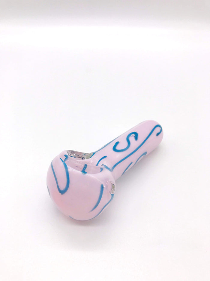 Smoke Station Hand Pipe Pink Thick American Spoon With Blue Patterns