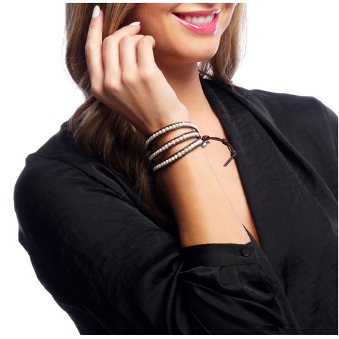 Three Wrap Bracelet with Leather & Beads - Thailand