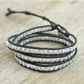 Three Wrap Bracelet with Leather & Beads - Thailand