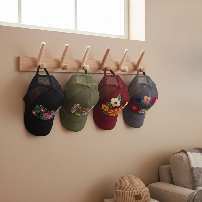 Tulum Hand Embroidered Trucker Flower Hat - Mexico
